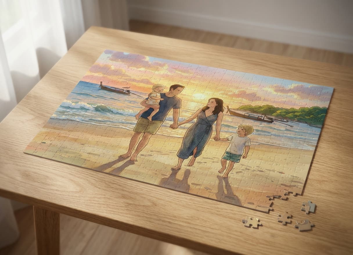 Beautiful themed photo puzzle made from a family photo